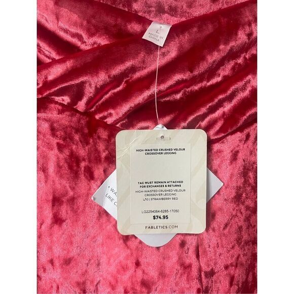 Fabletics Strawberry Red High‎ Waisted Crushed Velour Crossover Leggings Large - Picture 3 of 9